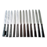 Coffret de 12 couteaux de table vintage  inox et bakélite brune