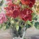 Bouquet of roses in a glass vase, oil on canvas signed