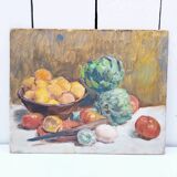 Still life painting with gouache artichokes