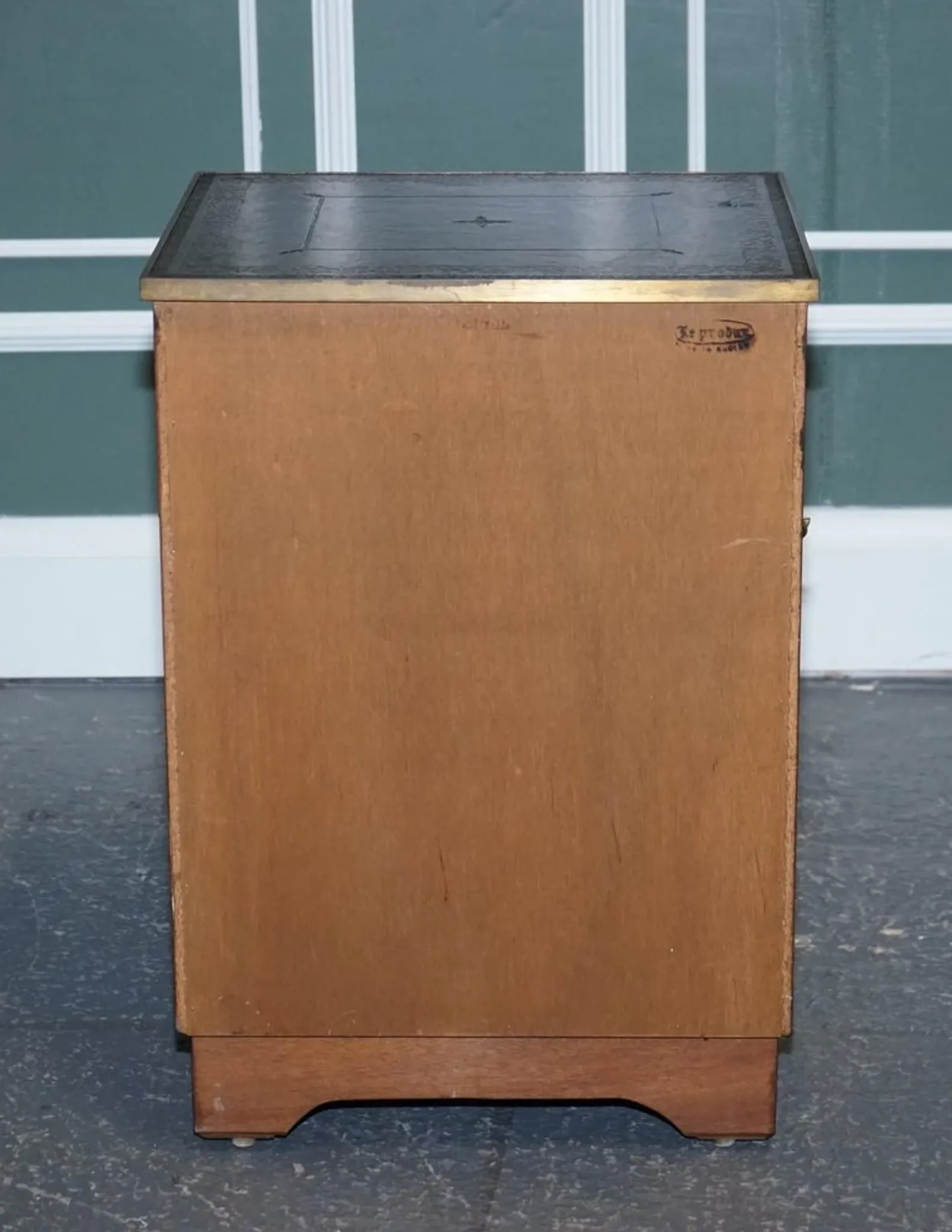 Yew Wood Nightstand Military Campaign with Green Leather Top