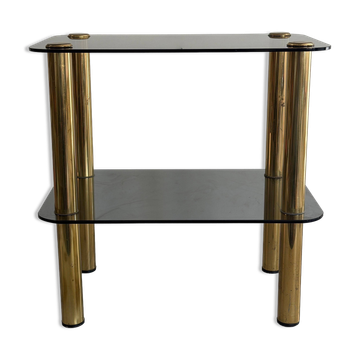 Table d'appoint en verre épais verdâtre et pieds en laiton, Italie, années 1960