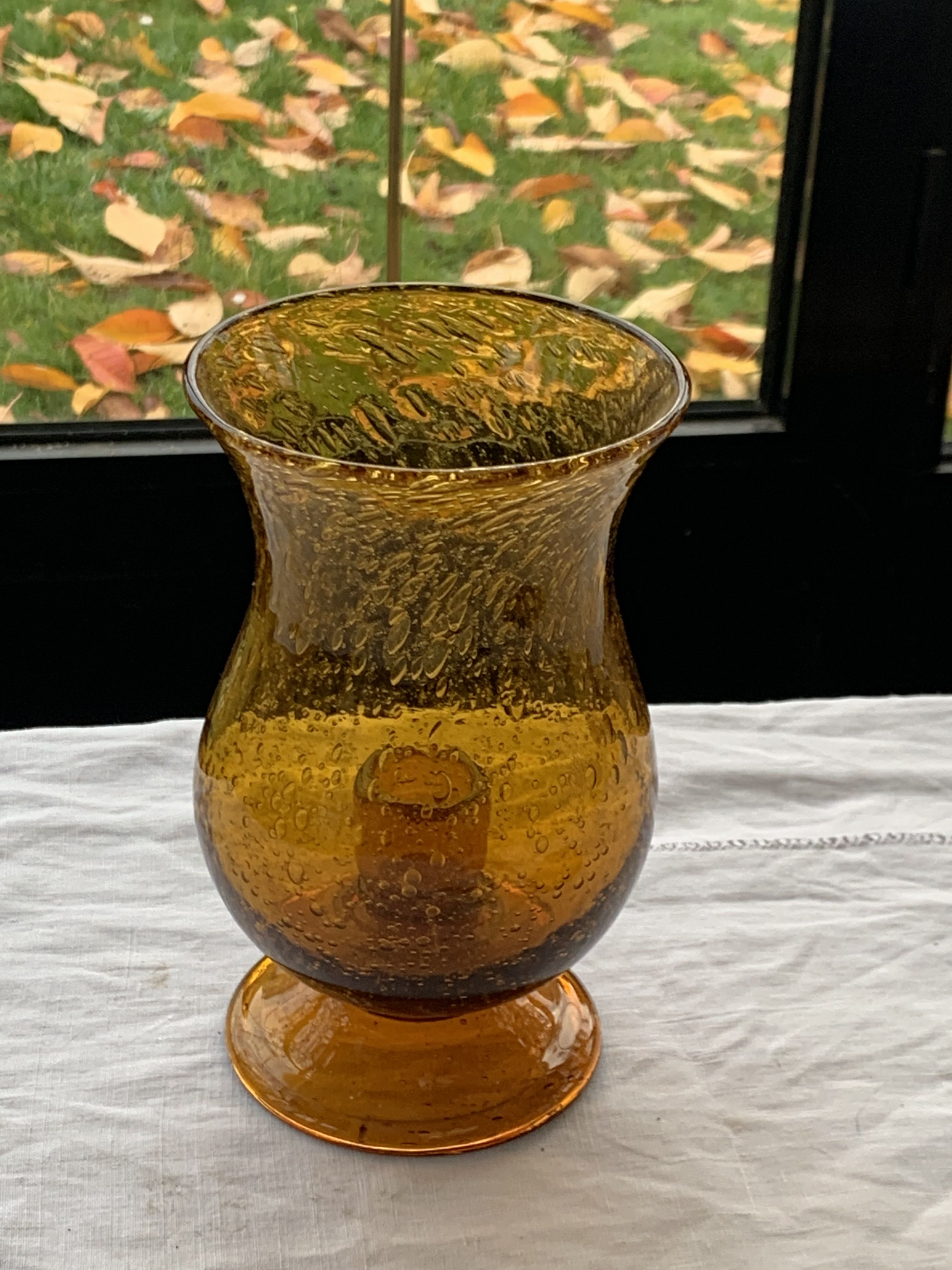 Photophore in bubble glass and hand-blown golden yellow signed vintage biot