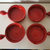 set of 4 red enamelled terracotta casseroles