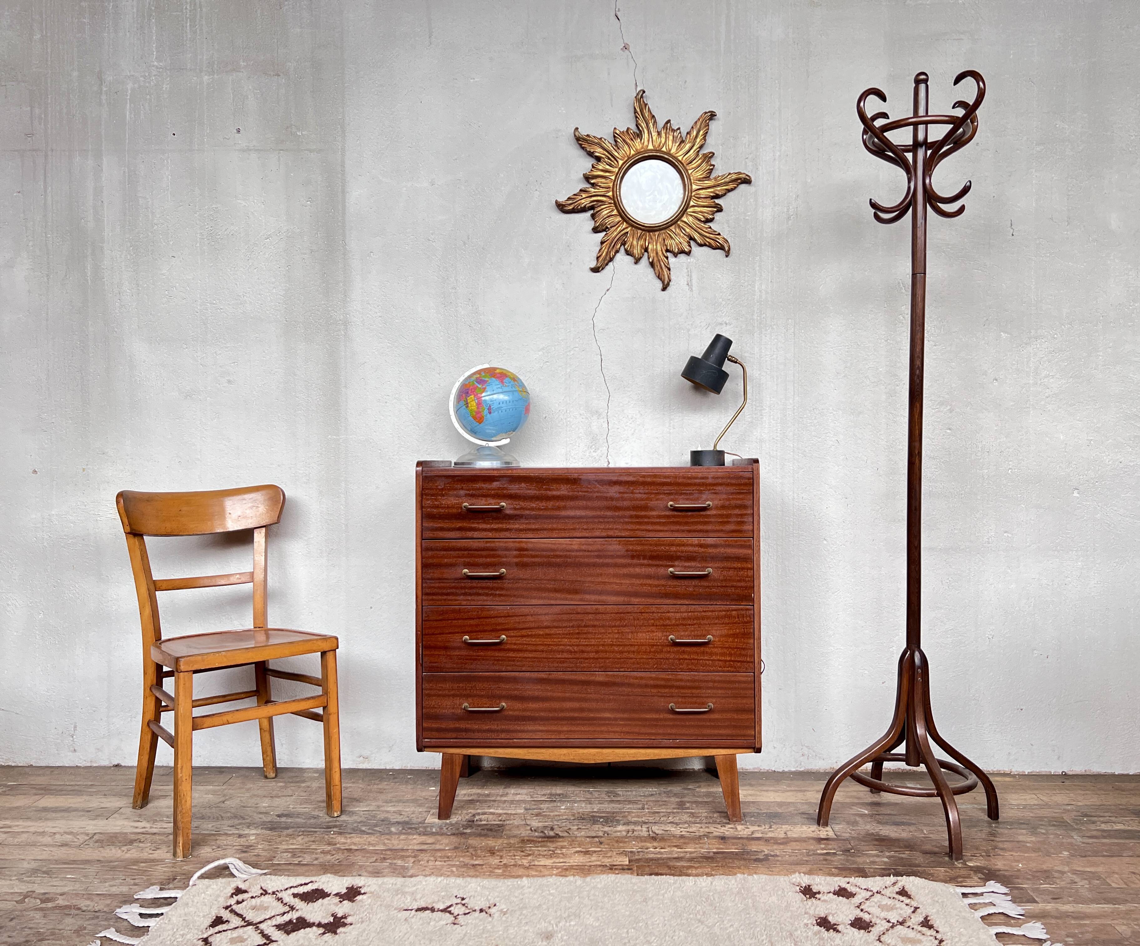 Chest of drawers compass feet in teak 1960 vintage