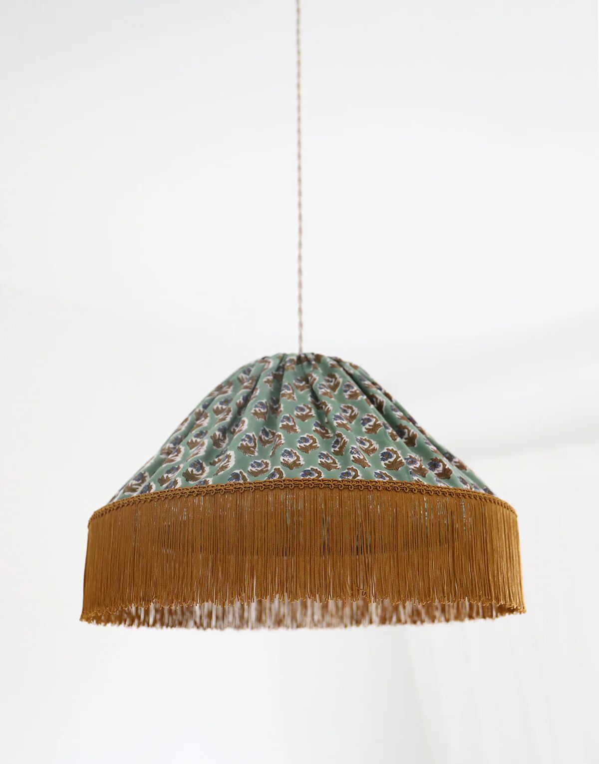 Bella conical textile pendant light with "bohemian flora" print