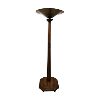 Vintage art deco style lamp sculture walnut wood flowers