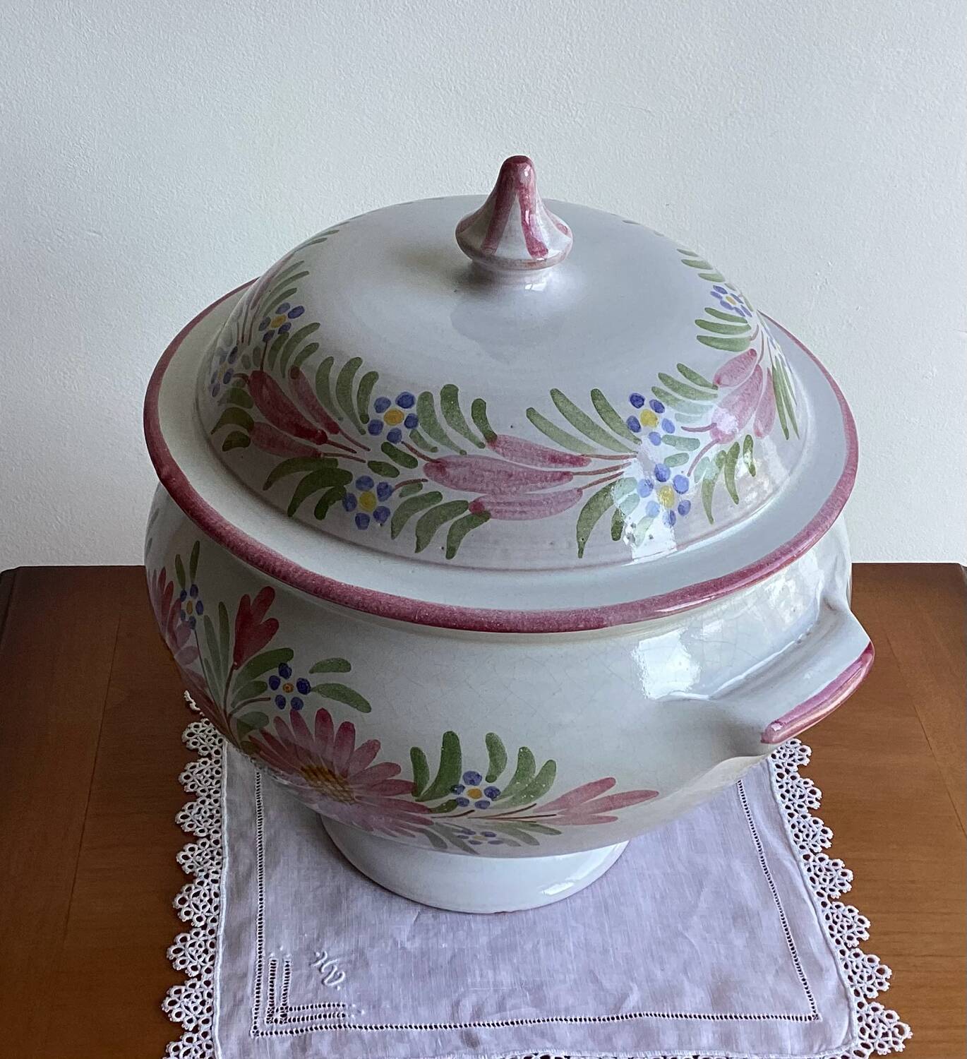 Vintage enameled pottery tureen
