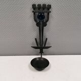 Vintage wall candle holder in wrought iron and hard pressed blue glass.