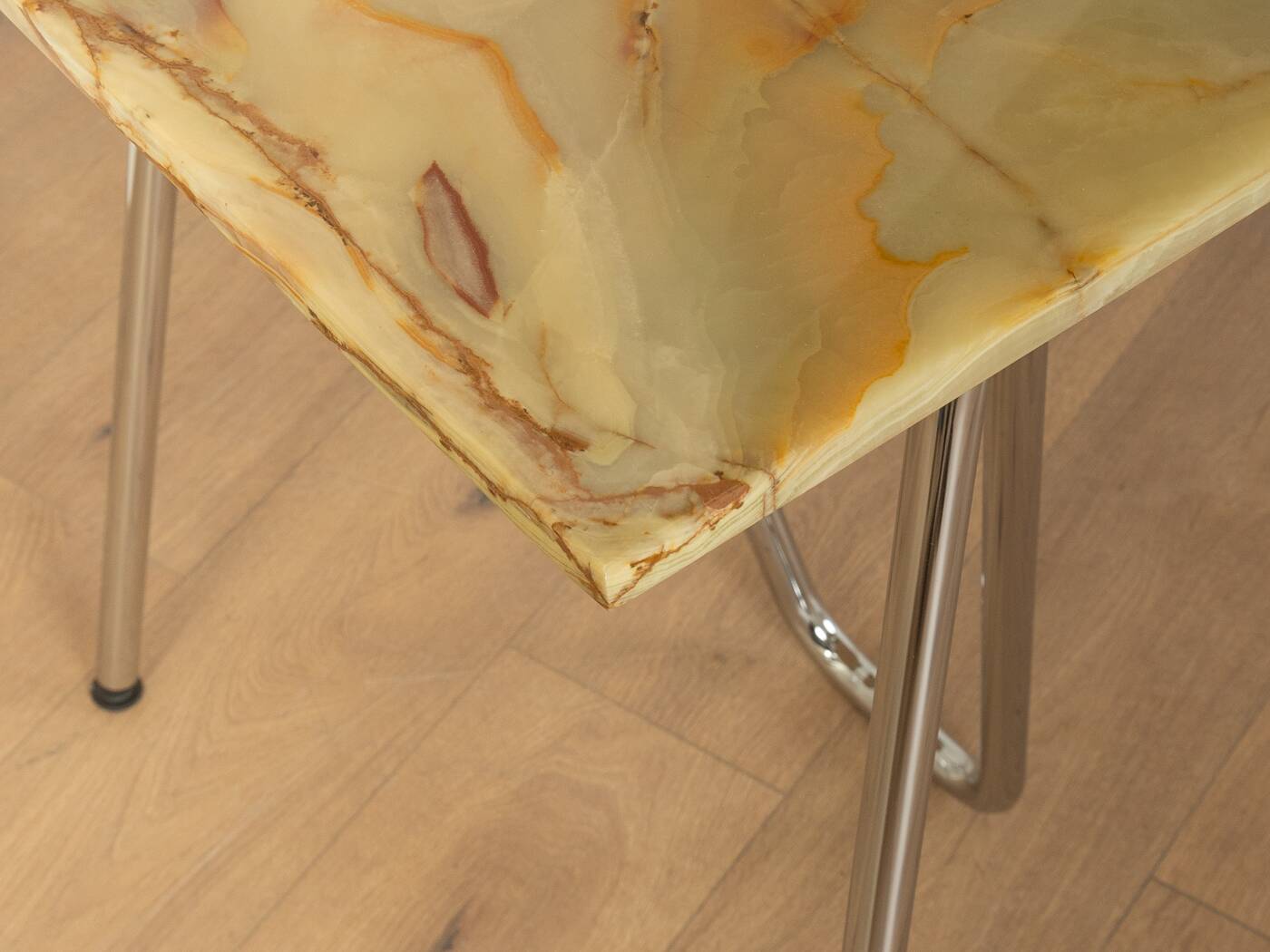 Unique desk from the 1970s with onyx marble top and stainless steel 'Grasshopper' legs