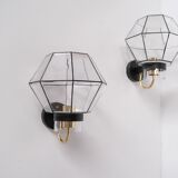 Pair of Mid-Century Glass and Brass Wall Lights