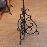 Black twisted iron lampstand with scrolled tripod base 1950/1960