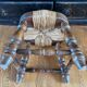 Paire de tabourets bas - bois et paille vintage