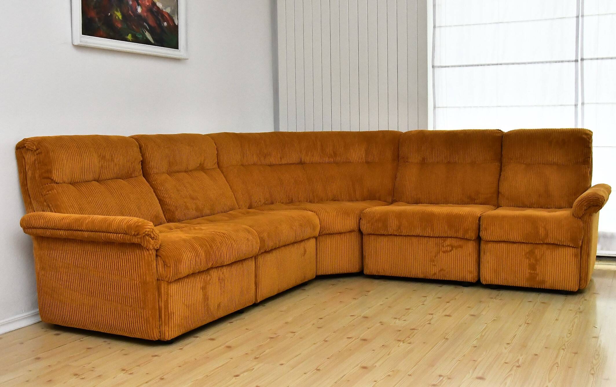 Yellow corduroy modular sofa, 1970s, set of 5