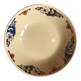 Old vintage hollow plate yellow blue pattern
