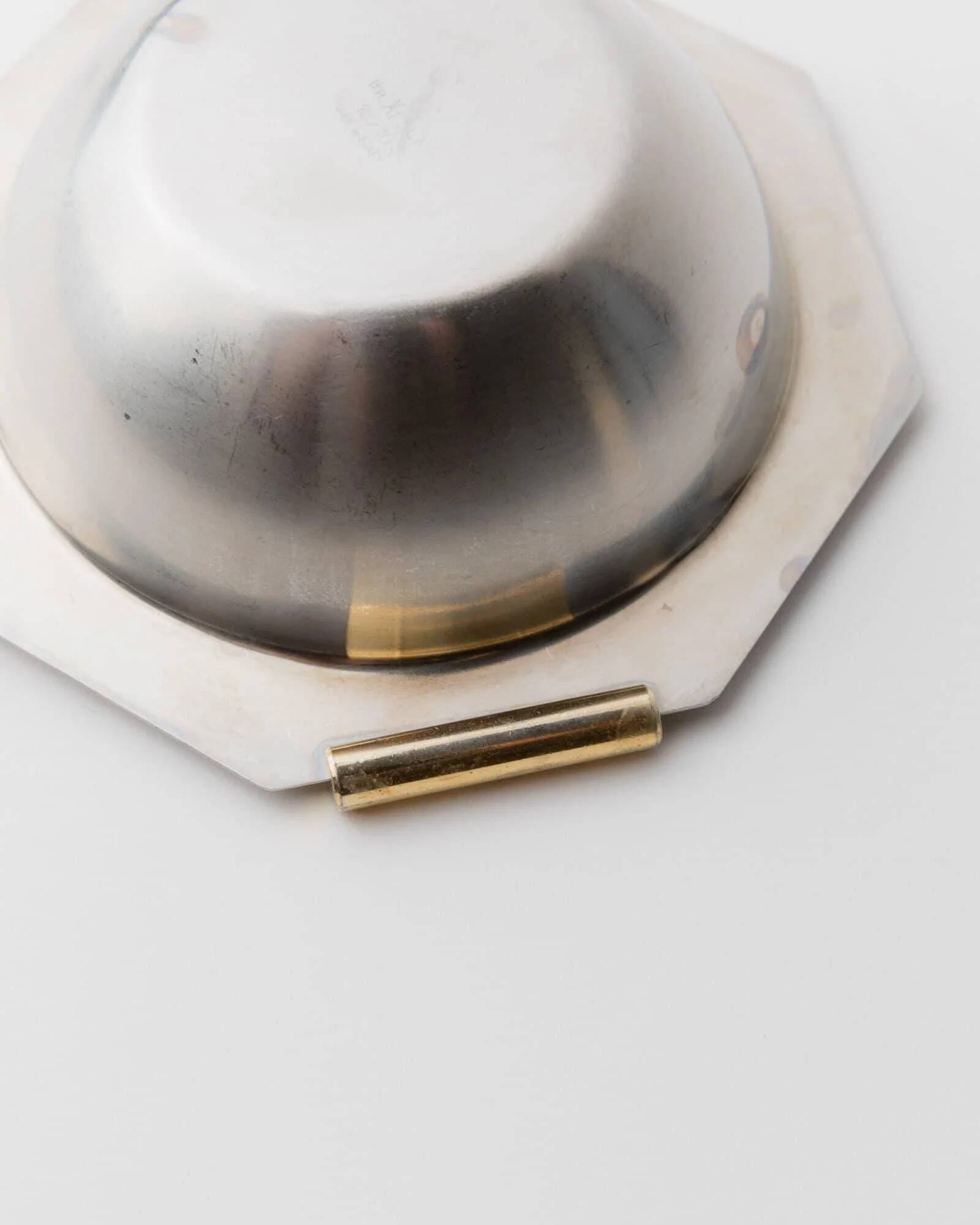 1980s vintage bowls, set of 8, stainless steel with gold handles.