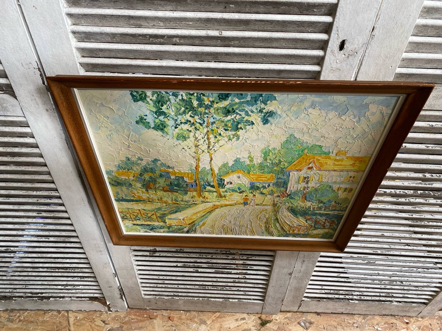 Old oil on panel andré poirson 1954 + vintage wood frame