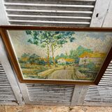 Old oil on panel andré poirson 1954 + vintage wood frame
