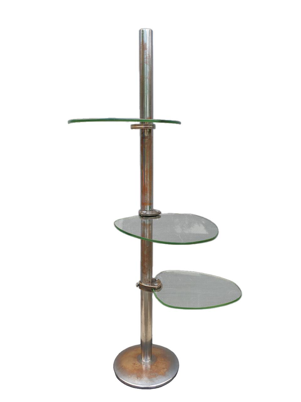 Art Deco chrome brass display 3 glass shelves