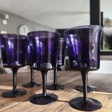 Set of 6 purple glass wine glasses