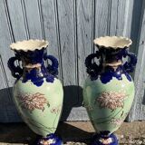 Pair of vintage 20th century Japanese Satsuma vases in decorated ceramic