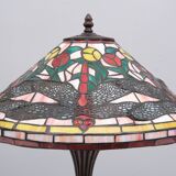 Tiffany style stained Glass Dragonfly Table lamp 1980s