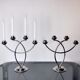 Pair of art deco candle holder in stainless steel 4 flammes, spain, 1970