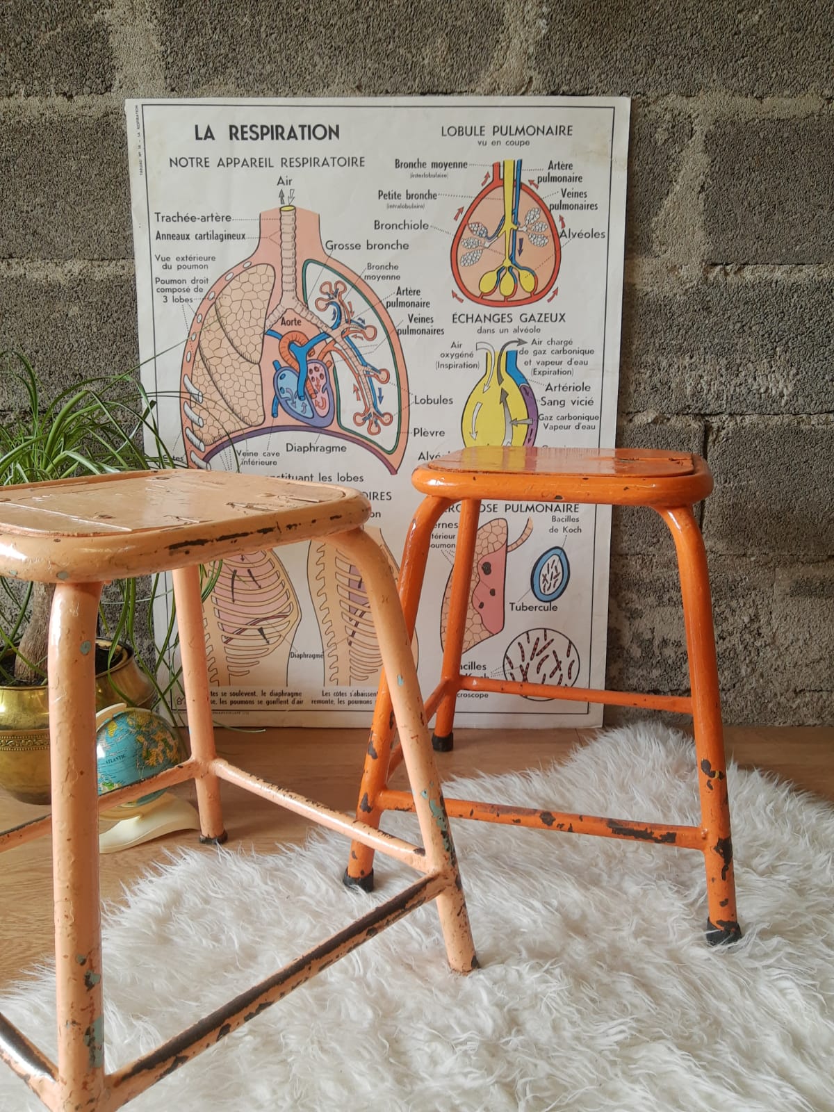 Pair of low metal stools industrial workshop - vintage