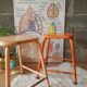 Pair of low metal stools industrial workshop - vintage