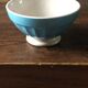 Vintage Digoin Sarreguemines blue ribbed earthenware bowl on foot