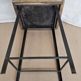Old workshop stool in wood + wrought iron