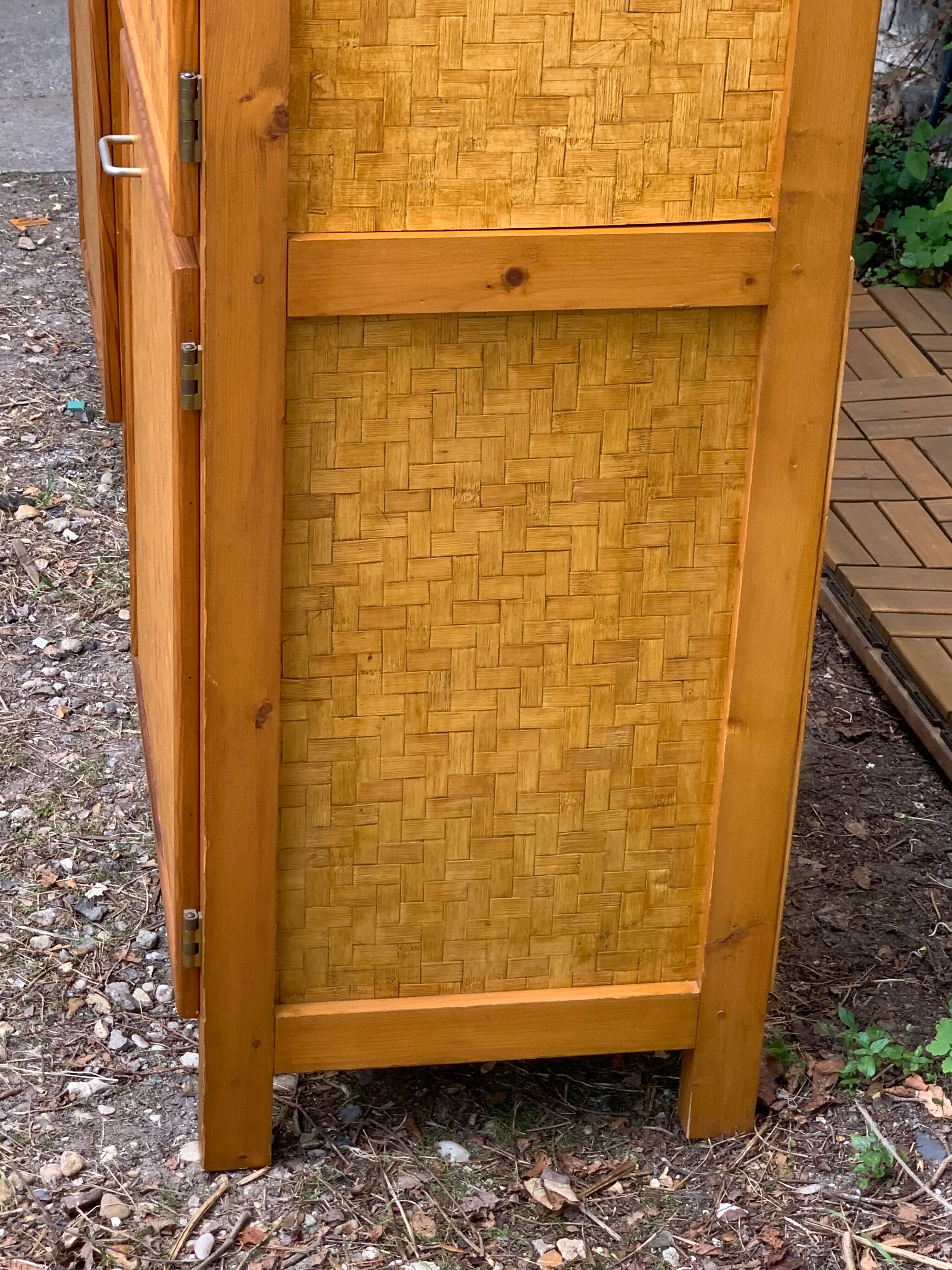 Bamboo cabinet woven and modular pine vintage 1960