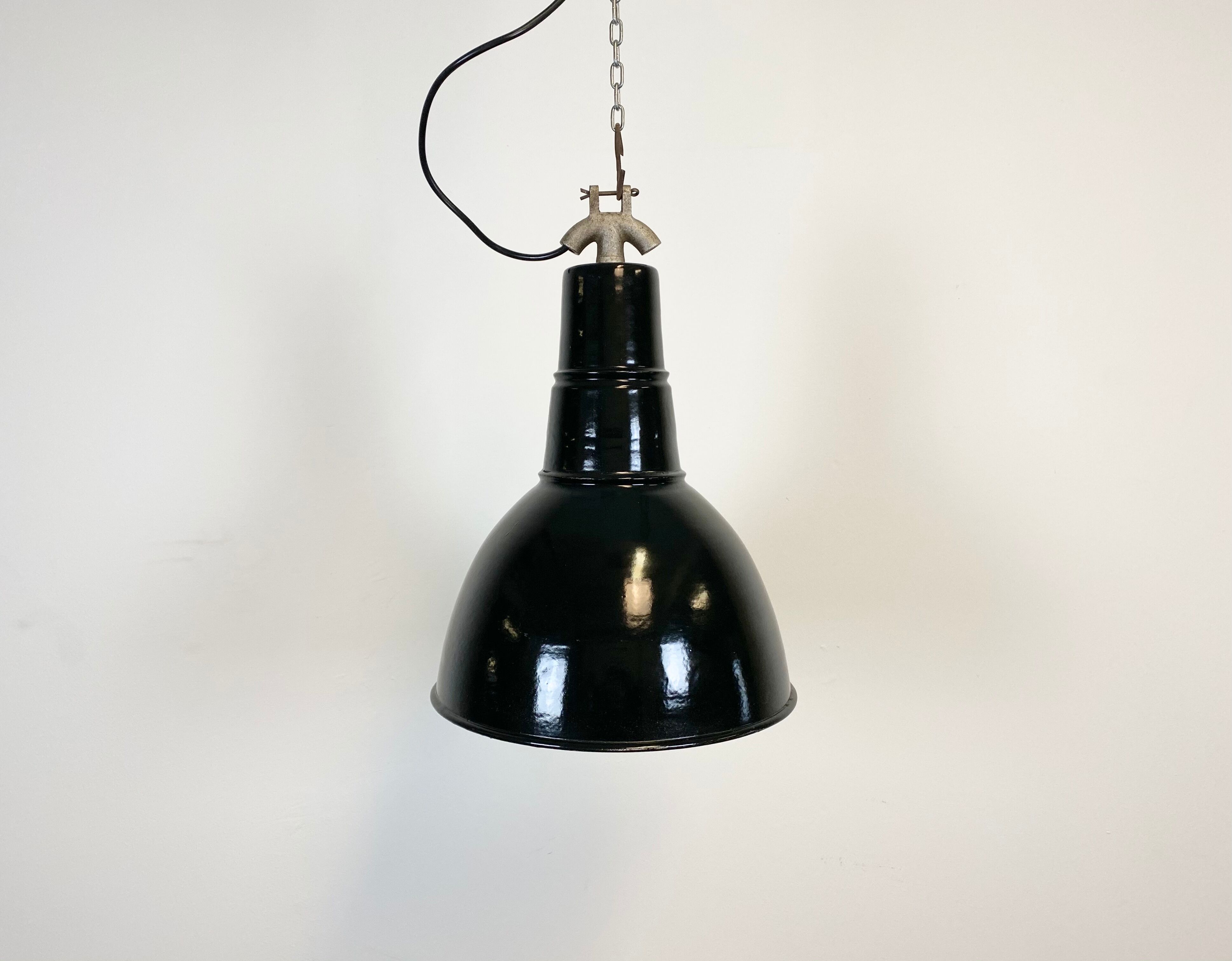 Vintage industrial black enamel light, 1930s