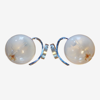 Pair of Delmas wall lights with Mazzega globes