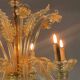 Venetian chandelier in gilded Murano glass, 6 light arms circa 1940