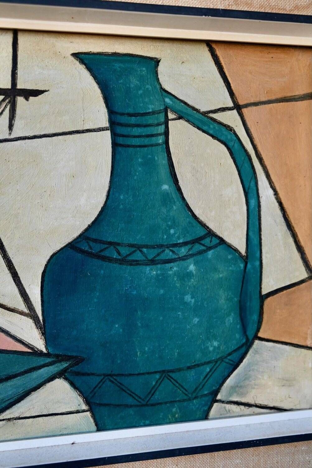 Oil painting on canvas Cubist Still Life 1950s Huberger