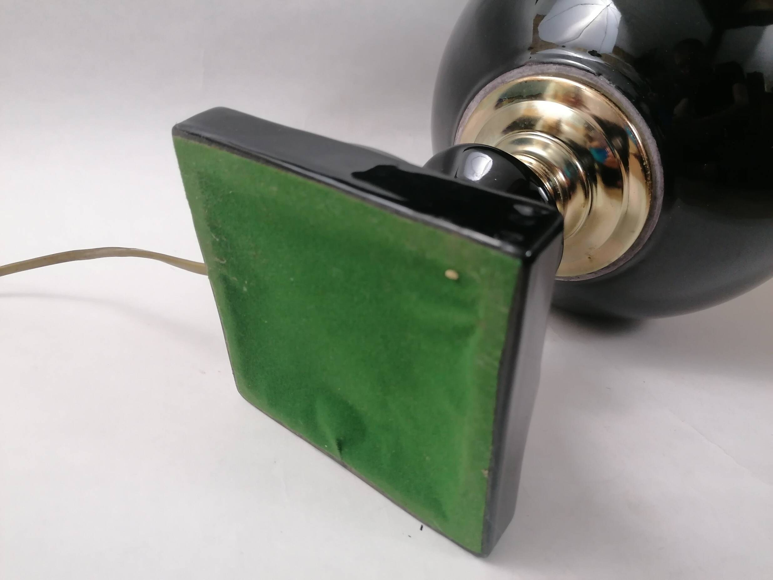 Ball lamp base, 70s design, black and gold.