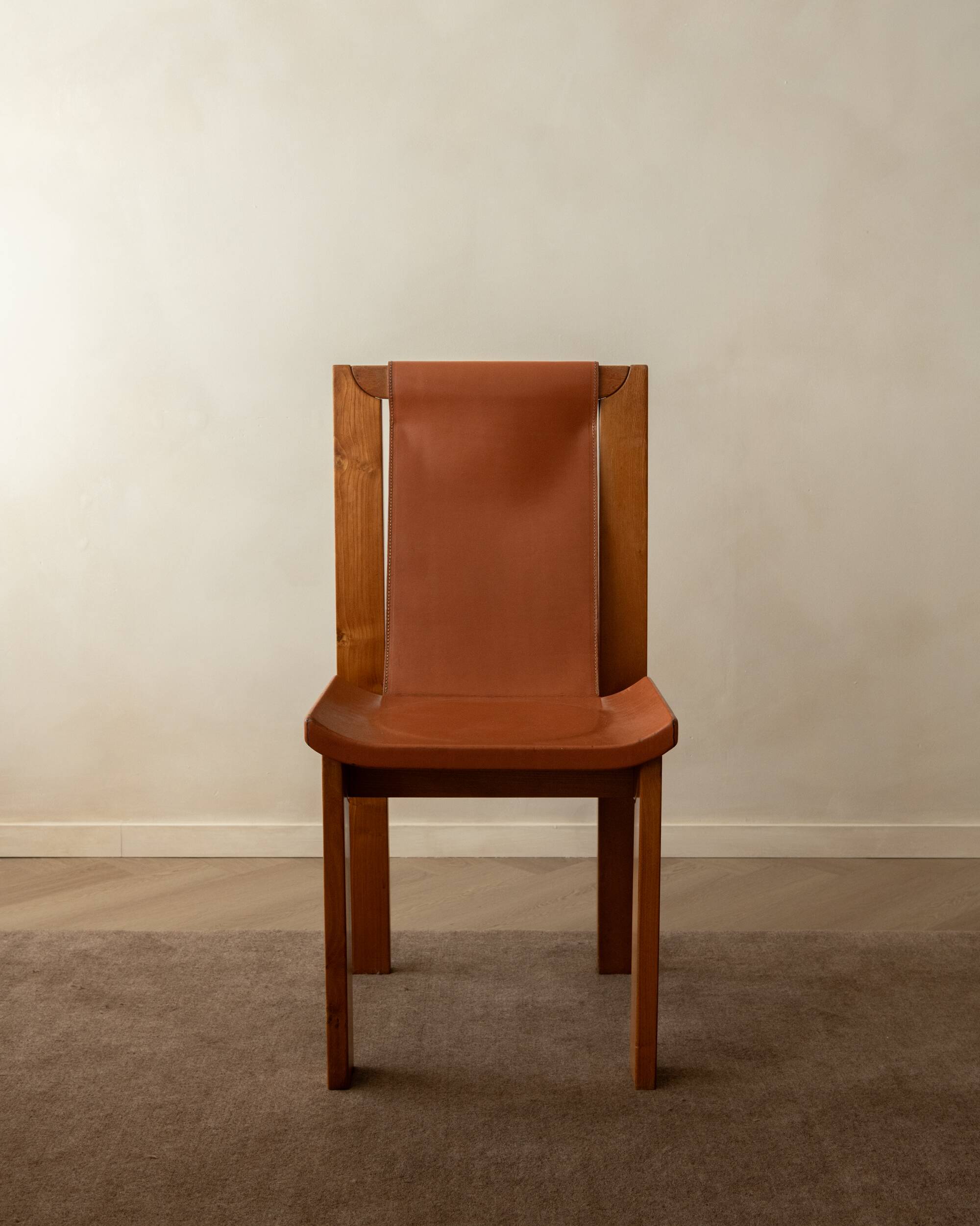 Wood Leather Dining Chairs Luigi Gorgoni Roche Bobois, 1970s, Set of 7