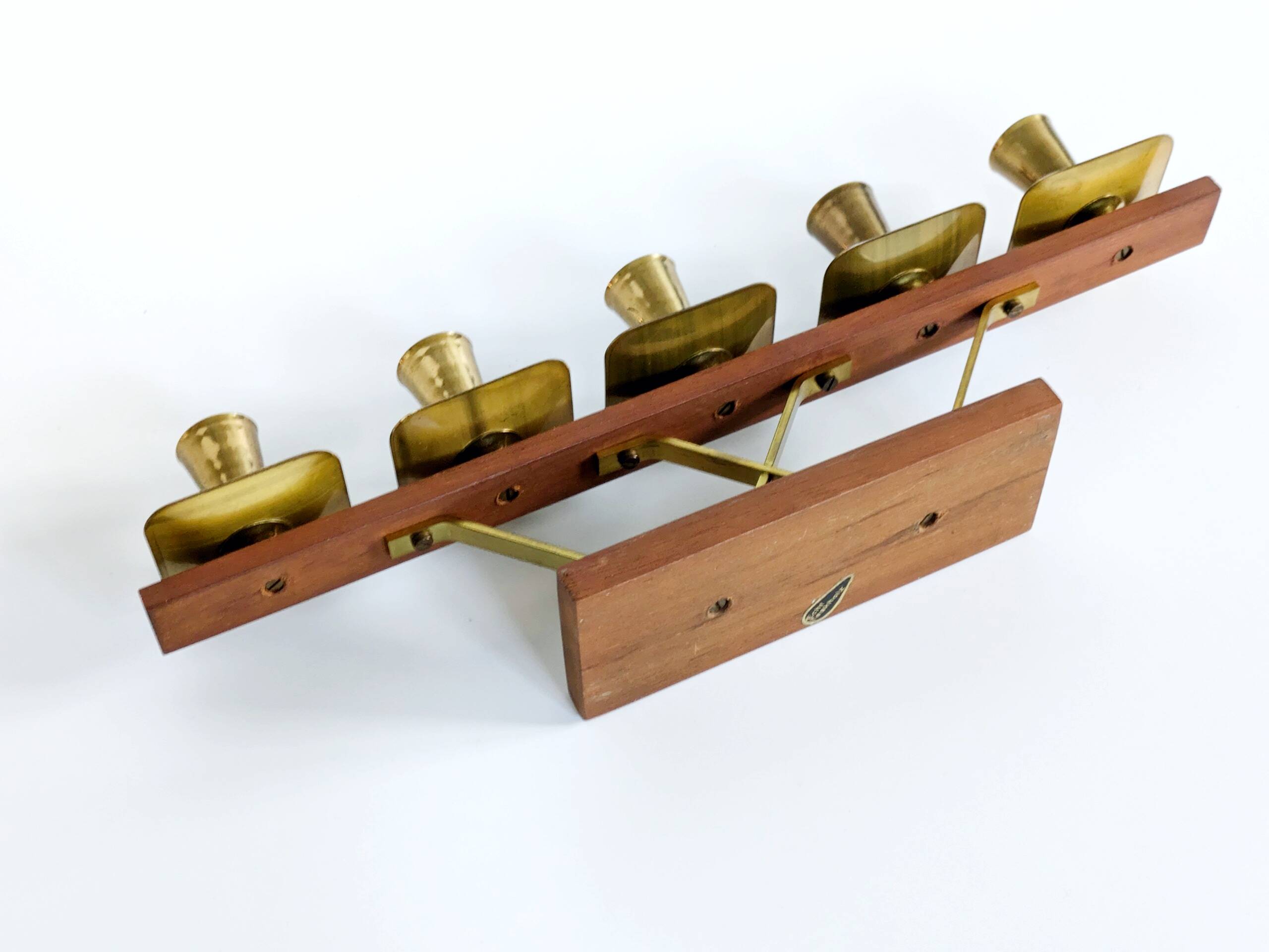 Midcentury teak and brass chandelier, Germany, 1960s