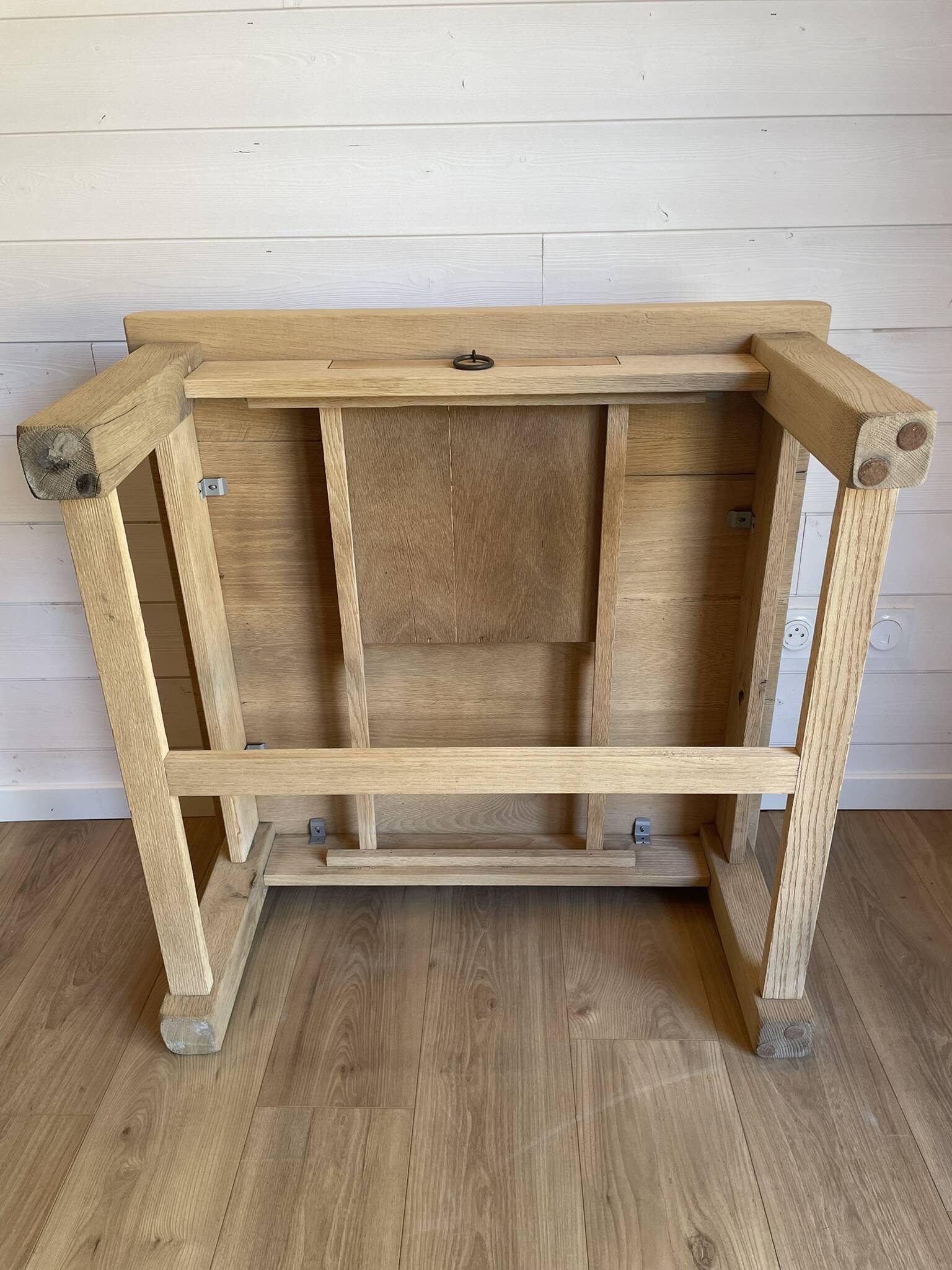 Large antique coffee table in sandblasted solid oak - Rustic chic style
