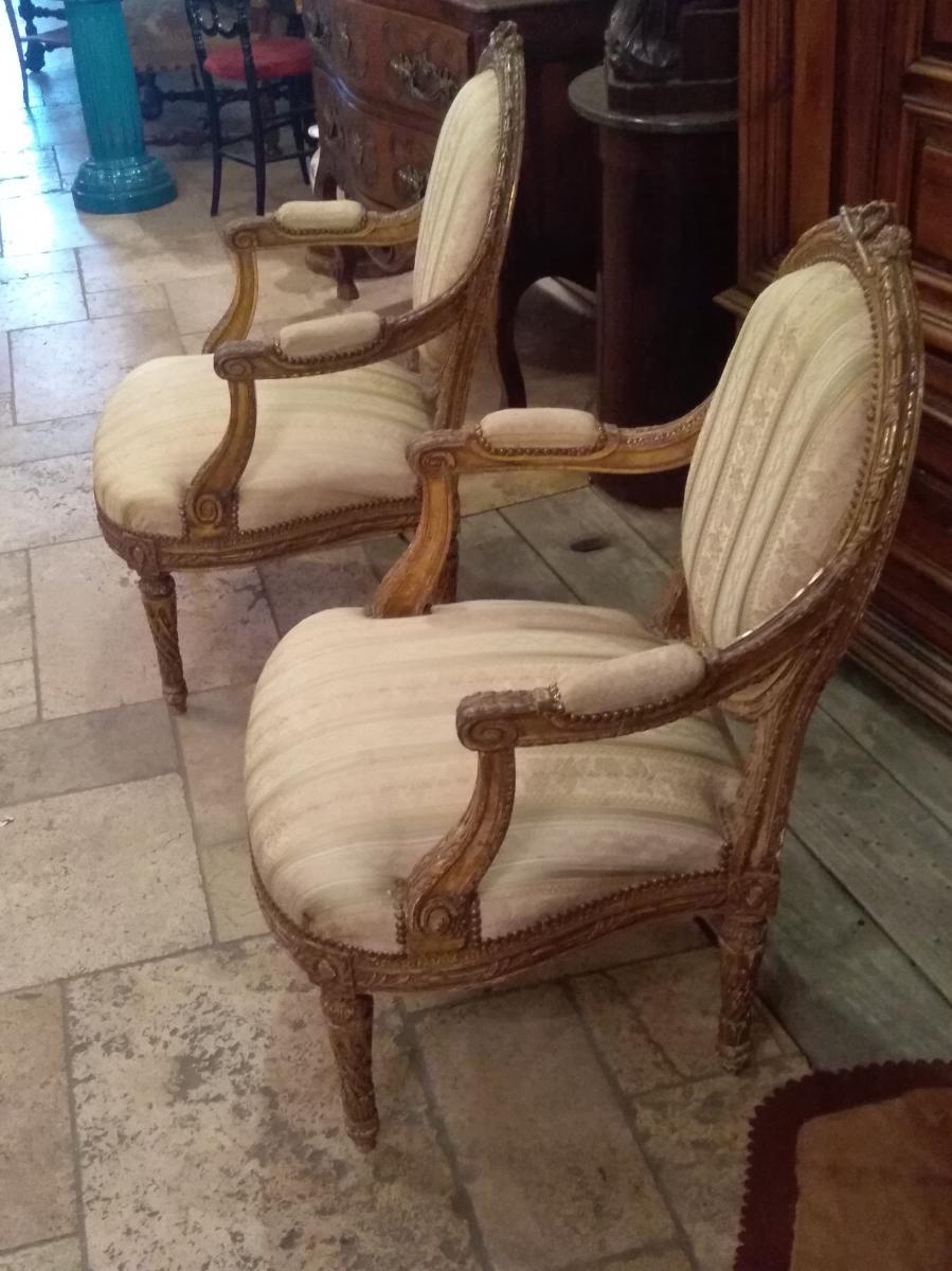Pair of Louis XVI-style medallion armchairs from Napoleon III