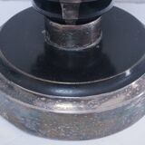 Art Deco metal lamp base with black and silver patina