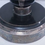 Art Deco metal lamp base with black and silver patina