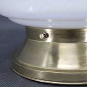 1930s Art Deco brass ceiling light with opaline glass shade, Czechoslovakia, Res