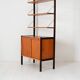 Vintage Scandinavian bookcase with pull-out desk and brass supports