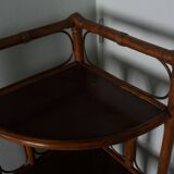 Corner shelf, corner unit, in wicker and wood