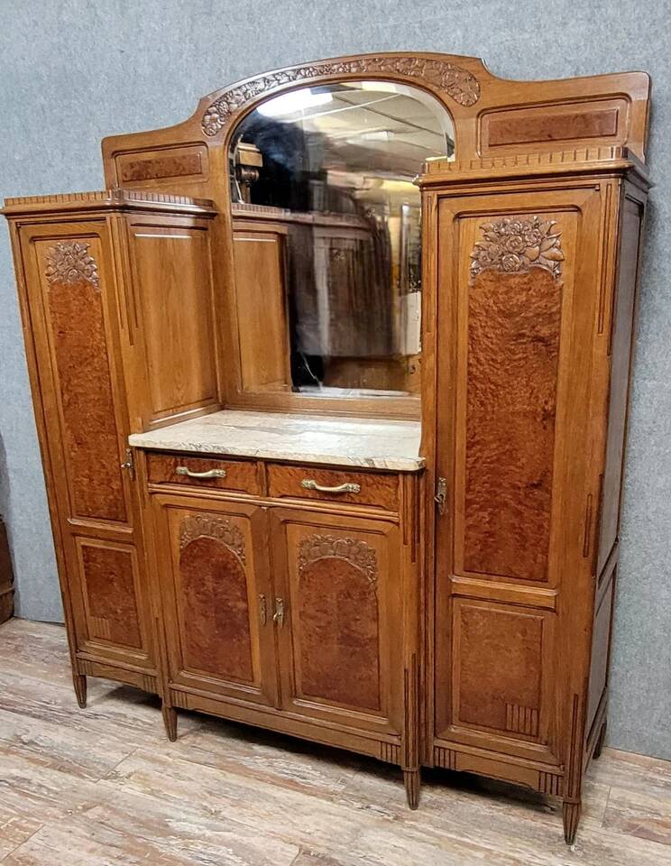 Art Nouveau period sideboard in mahogany and amboyna burl circa 1900