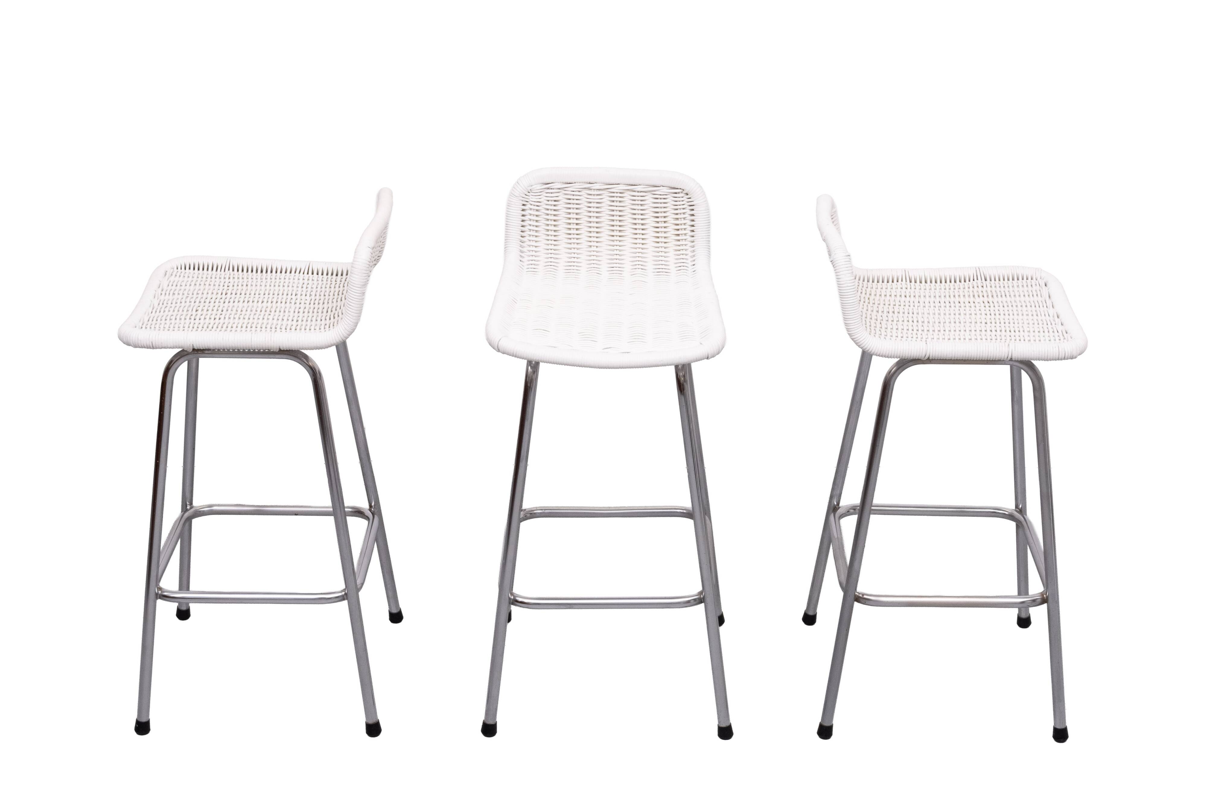 Rohe Noordwolde set of 3 Rattan Bar Stools 1960s Holland