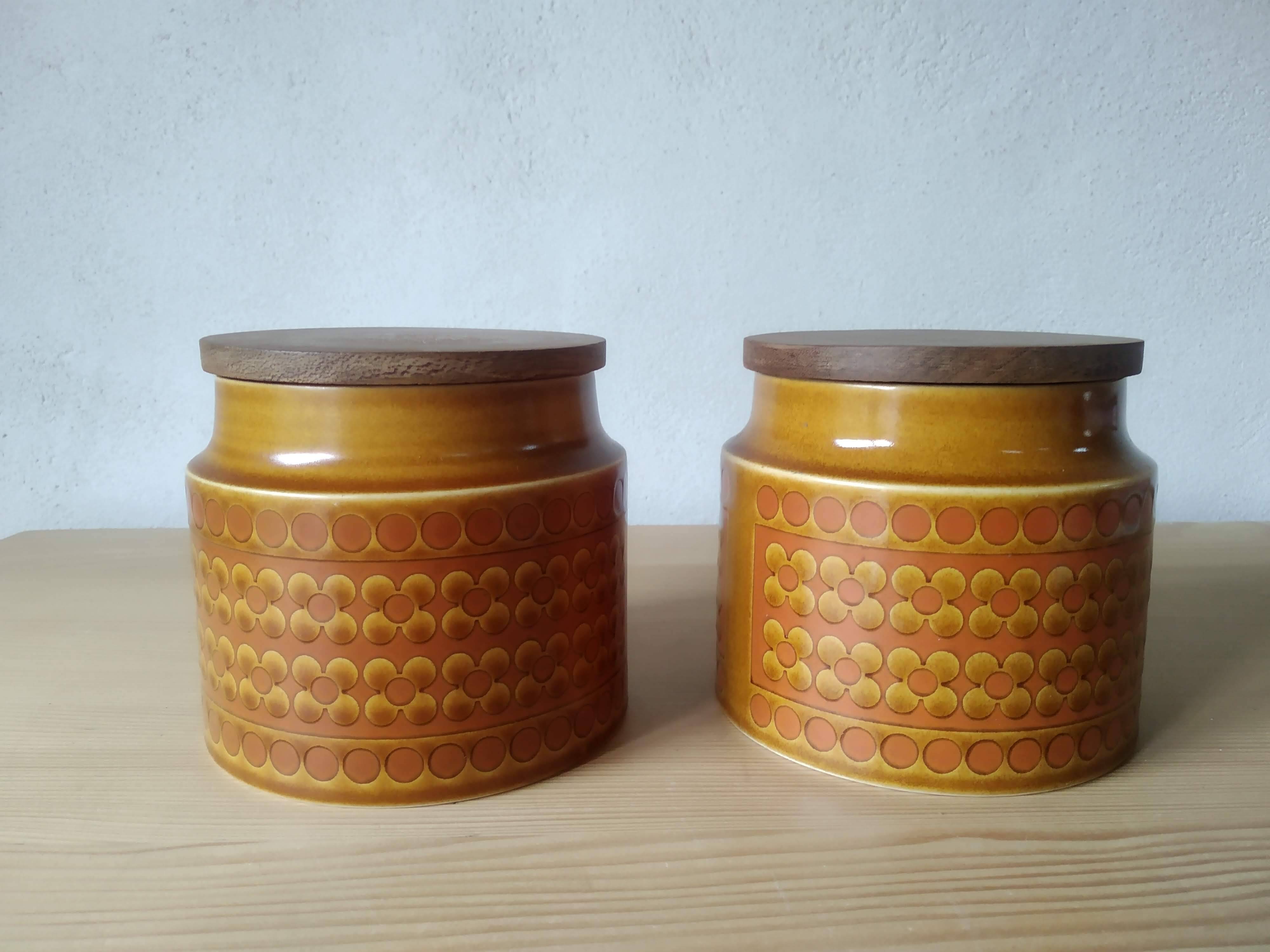 Set of 2 vintage Hornsea Saffron round ceramic tins