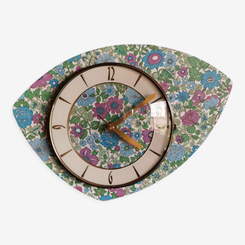 Vintage formica clock asymmetrical silent wall clock "Fleurie bleu violet"