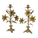 Pair of church candlesticks in bronze with floral decorations.